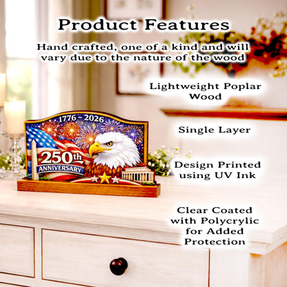 Personalized Patriotic Shelf Sitter, 250th Anniversary Decor, American Eagle Flag Decor, 1776-2026 USA Tabletop Decoration