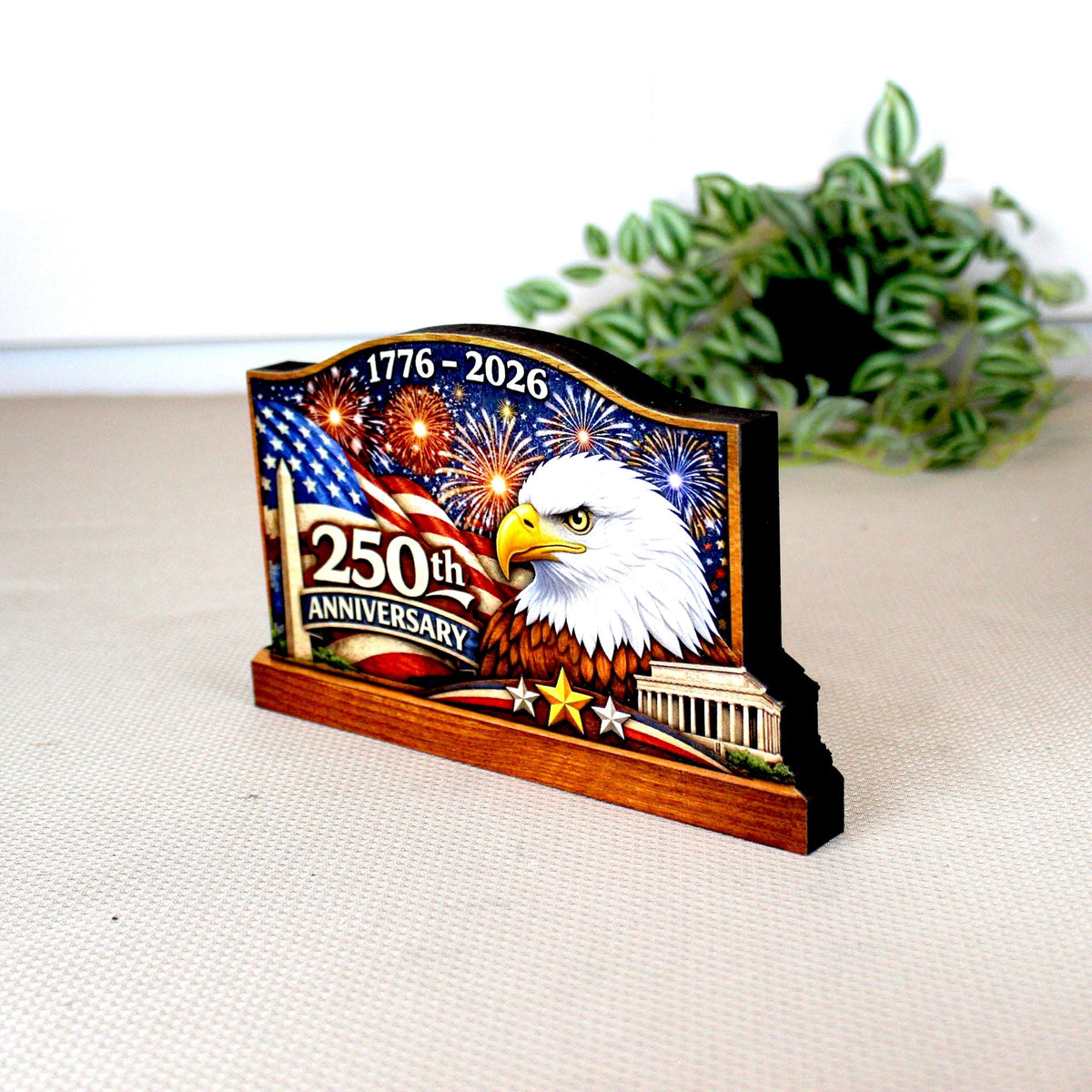 Personalized Patriotic Shelf Sitter, 250th Anniversary Decor, American Eagle Flag Decor, 1776-2026 USA Tabletop Decoration