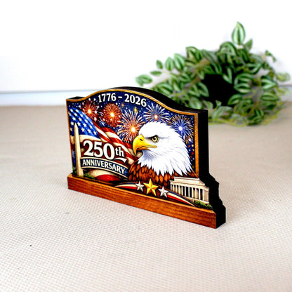 Personalized Patriotic Shelf Sitter, 250th Anniversary Decor, American Eagle Flag Decor, 1776-2026 USA Tabletop Decoration