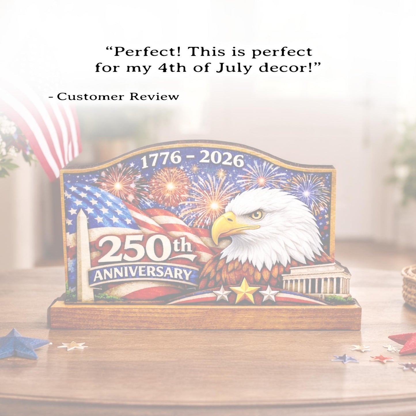 Personalized Patriotic Shelf Sitter, 250th Anniversary Decor, American Eagle Flag Decor, 1776-2026 USA Tabletop Decoration