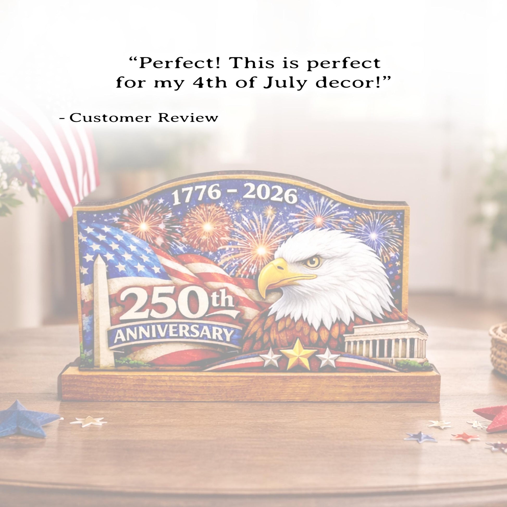 Personalized Patriotic Shelf Sitter, 250th Anniversary Decor, American Eagle Flag Decor, 1776-2026 USA Tabletop Decoration