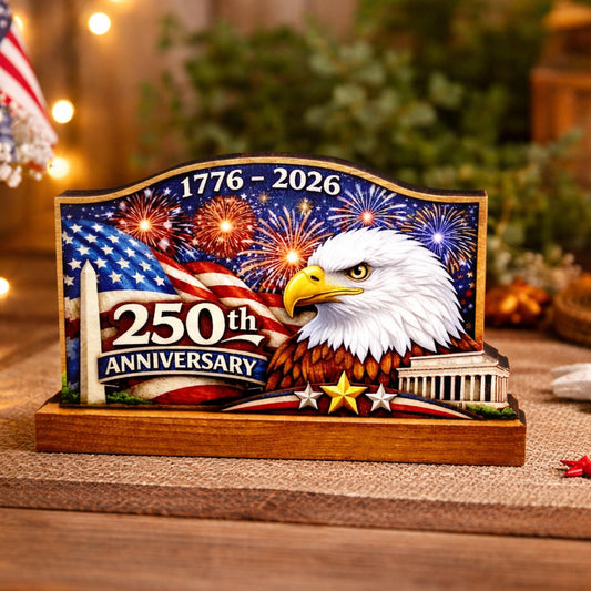 Personalized Patriotic Shelf Sitter, 250th Anniversary Decor, American Eagle Flag Decor, 1776-2026 USA Tabletop Decoration