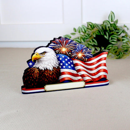 Personalized Patriotic Eagle Shelf Sitter, American Flag Table Decor, 4th of July Shelf Decor, Americana Firework Sign