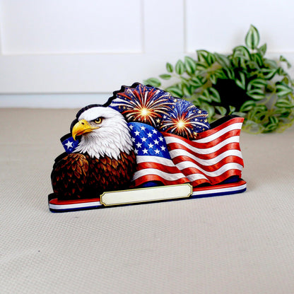 Personalized Patriotic Eagle Shelf Sitter, American Flag Table Decor, 4th of July Shelf Decor, Americana Firework Sign