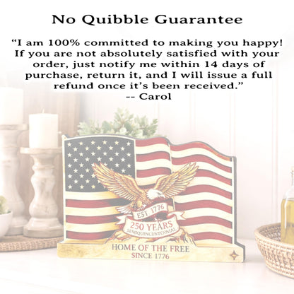 Personalized Patriotic Flag Shelf Sitter, Americana Eagle Decor, 250 Year America Keepsake, Home of the Free Tabletop Sign