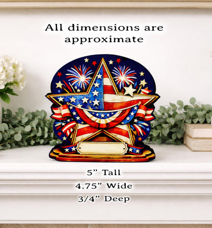 Personalized Patriotic Star Shelf Sitter, Americana Table Decor, 4th of July Decoration, Firework Shelf Sign, Independence Day Decoration