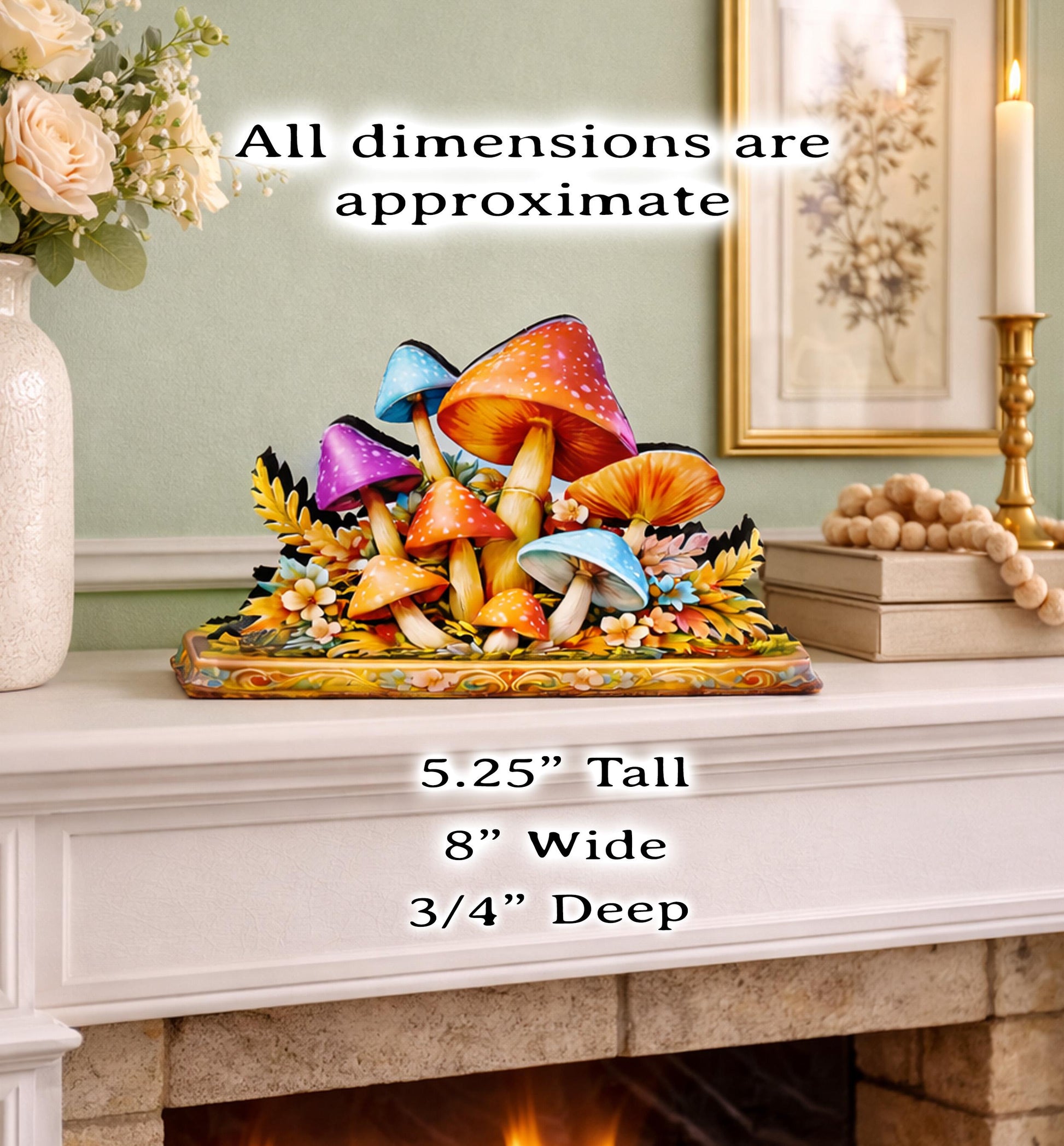 Personalized Colorful Mushroom Shelf Sitter, Nursery Table Decor, Whimsical Floral Woodland Decor, Baby Room Keepsake. Mantel & Tiered Tray