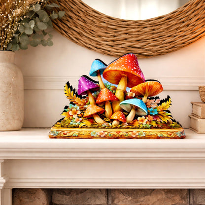 Personalized Colorful Mushroom Shelf Sitter, Nursery Table Decor, Whimsical Floral Woodland Decor, Baby Room Keepsake. Mantel & Tiered Tray