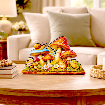 Personalized Colorful Mushroom Shelf Sitter – Toadstools and Field Mouse – Custom Name Kids Room or Nursery, Decor Mantel & Tiered Tray