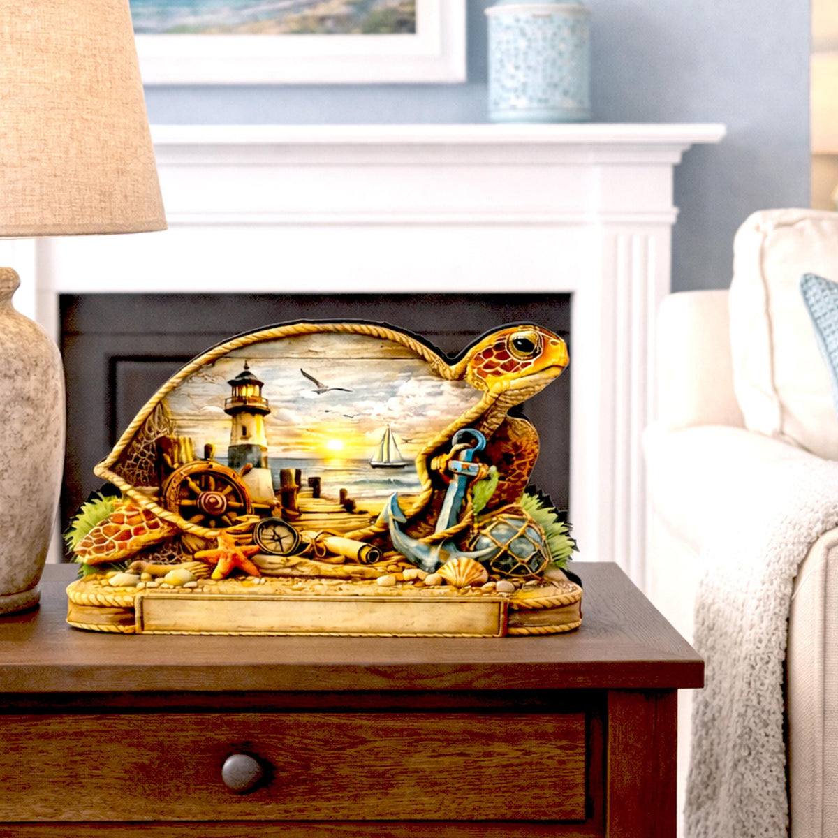 Personalized Sea Turtle Shelf Sitter, Nautical Beach Decor, Coastal Turtle Tabletop Sign, Beach House Keepsake, Mantle & Shelf Decor