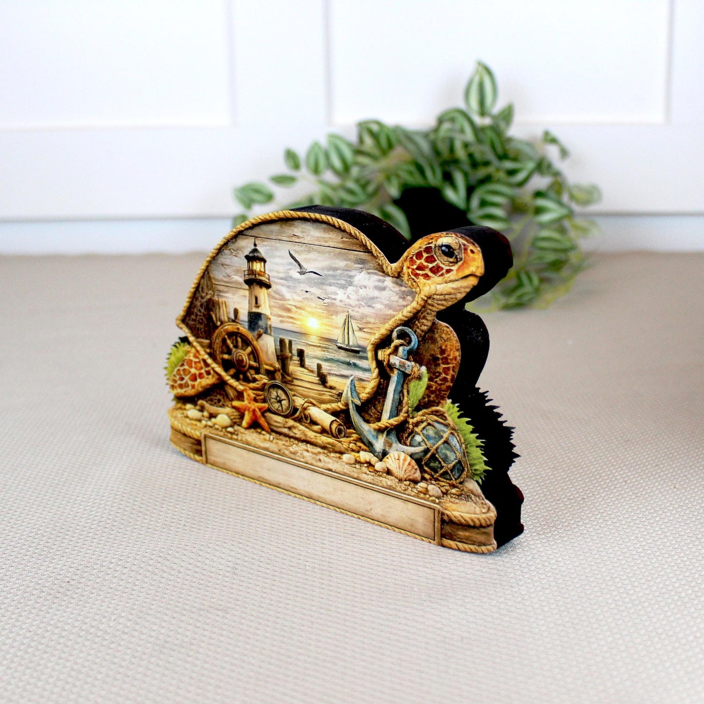 Personalized Sea Turtle Shelf Sitter, Nautical Beach Decor, Coastal Turtle Tabletop Sign, Beach House Keepsake, Mantle & Shelf Decor