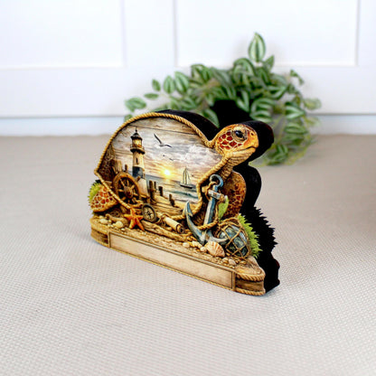 Personalized Sea Turtle Shelf Sitter, Nautical Beach Decor, Coastal Turtle Tabletop Sign, Beach House Keepsake, Mantle & Shelf Decor
