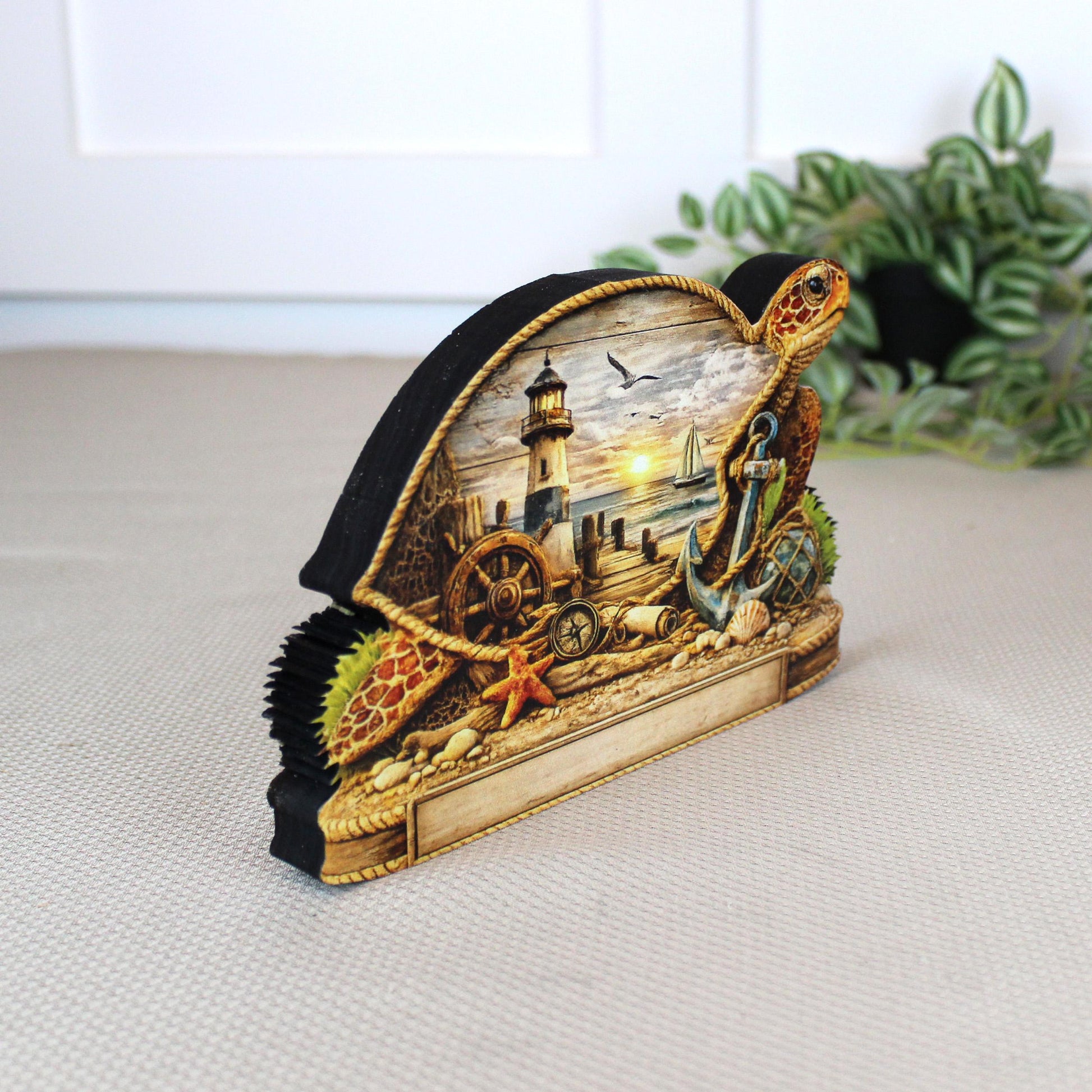 Personalized Sea Turtle Shelf Sitter, Nautical Beach Decor, Coastal Turtle Tabletop Sign, Beach House Keepsake, Mantle & Shelf Decor