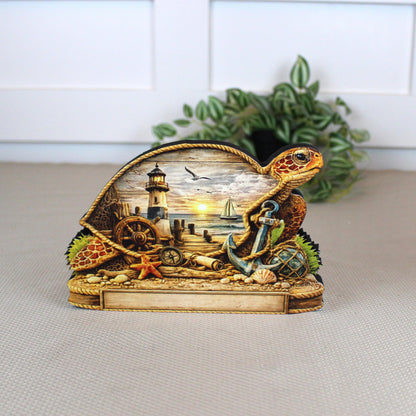 Personalized Sea Turtle Shelf Sitter, Nautical Beach Decor, Coastal Turtle Tabletop Sign, Beach House Keepsake, Mantle & Shelf Decor