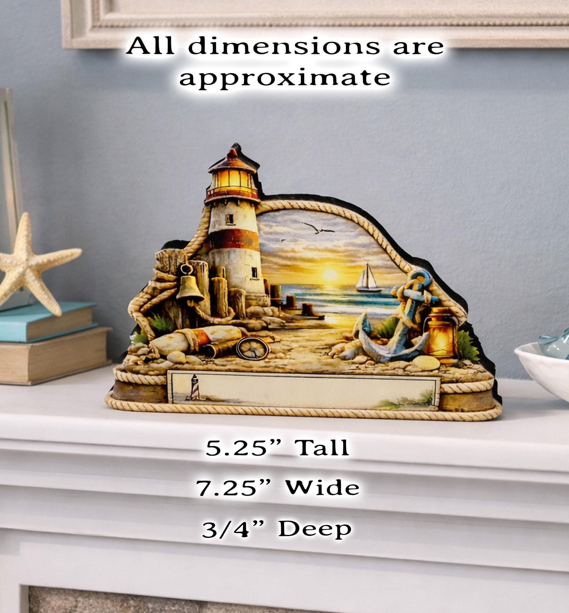 Personalized Lighthouse Shelf Sitter, Nautical Beach Decor, Coastal Tabletop Sign, Beach House Keepsake, Shelf & Mantle Decor
