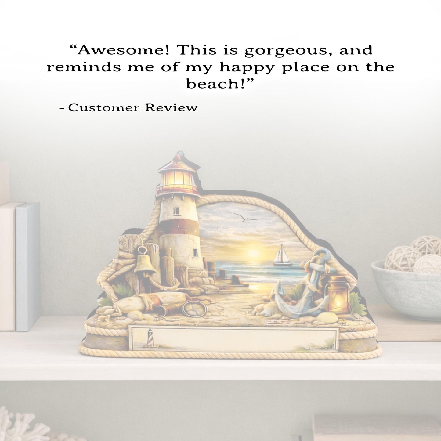 Personalized Lighthouse Shelf Sitter, Nautical Beach Decor, Coastal Tabletop Sign, Beach House Keepsake, Shelf & Mantle Decor