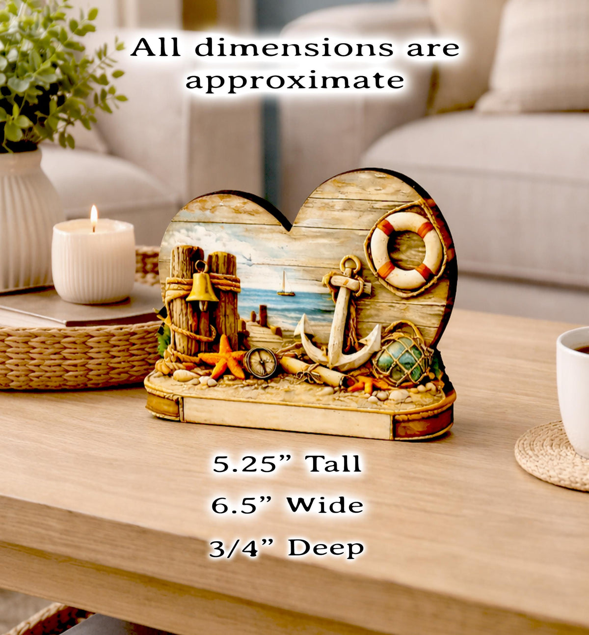 Personalized Coastal Heart Shelf Sitter, Nautical Beach House Decor, Ocean Lover Gift, Tabletop Sign, Keepsake, Mantel & Tiered Tray Decor