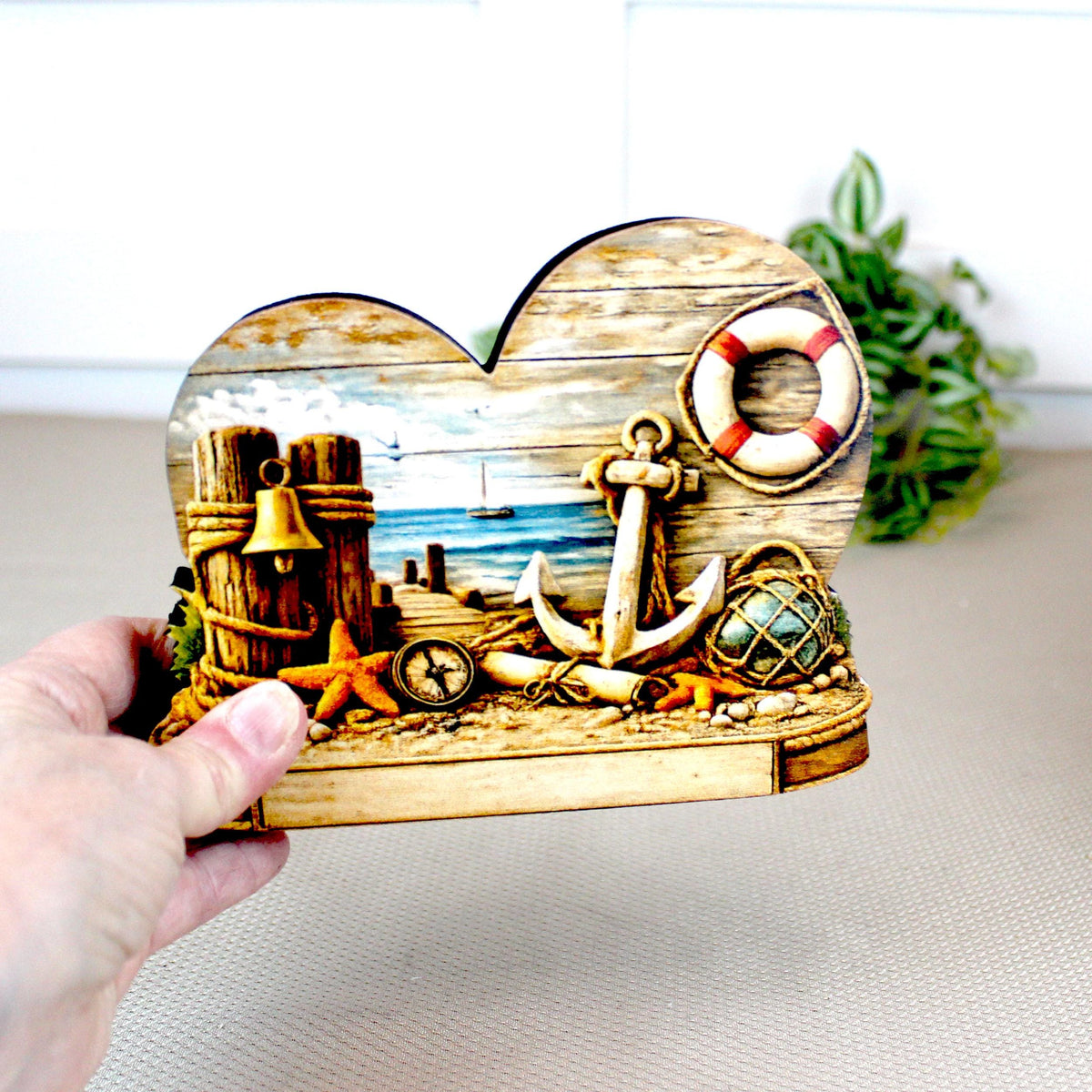 Personalized Coastal Heart Shelf Sitter, Nautical Beach House Decor, Ocean Lover Gift, Tabletop Sign, Keepsake, Mantel & Tiered Tray Decor