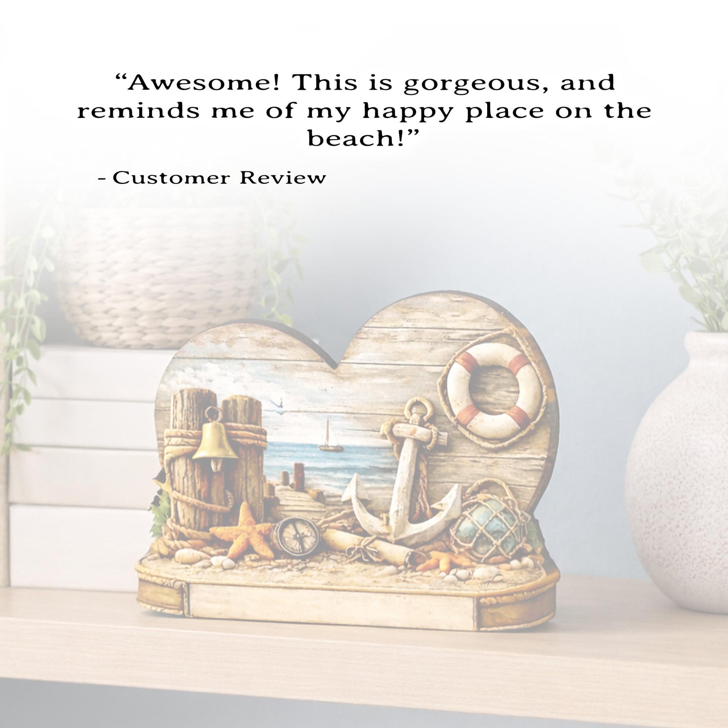 Personalized Coastal Heart Shelf Sitter, Nautical Beach House Decor, Ocean Lover Gift, Tabletop Sign, Keepsake, Mantel & Tiered Tray Decor