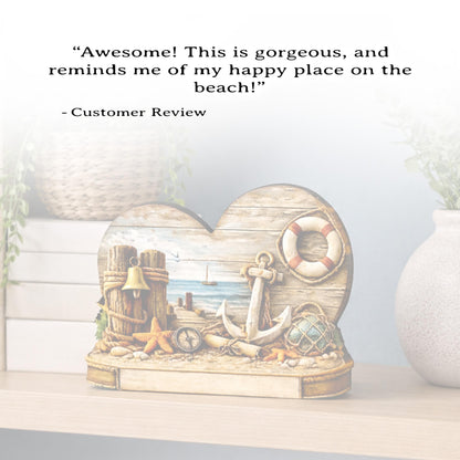 Personalized Coastal Heart Shelf Sitter, Nautical Beach House Decor, Ocean Lover Gift, Tabletop Sign, Keepsake, Mantel & Tiered Tray Decor