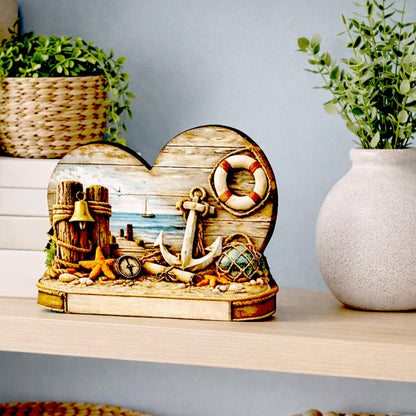 Personalized Coastal Heart Shelf Sitter, Nautical Beach House Decor, Ocean Lover Gift, Tabletop Sign, Keepsake, Mantel & Tiered Tray Decor