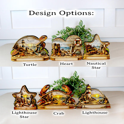 Personalized Nautical Star Shelf Sitter, Coastal Beach Decor, Starfish Tabletop Sign, Beach House Keepsake Gift, Shelf & Mantle Decor