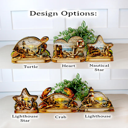 Personalized Coastal Star Shelf Sitter, Nautical Beach Decor, Lighthouse Tabletop Sign, Beach House Keepsake, Shelf & Mantle Decor