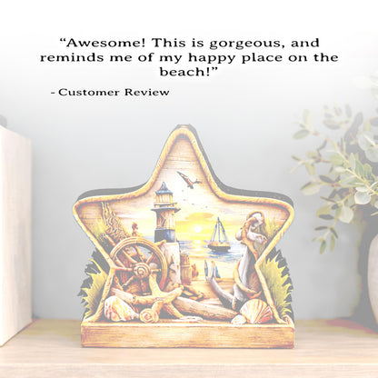 Personalized Coastal Star Shelf Sitter, Nautical Beach Decor, Lighthouse Tabletop Sign, Beach House Keepsake, Shelf & Mantle Decor