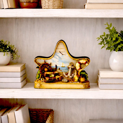 Personalized Nautical Star Shelf Sitter, Coastal Beach Decor, Starfish Tabletop Sign, Beach House Keepsake Gift, Shelf & Mantle Decor