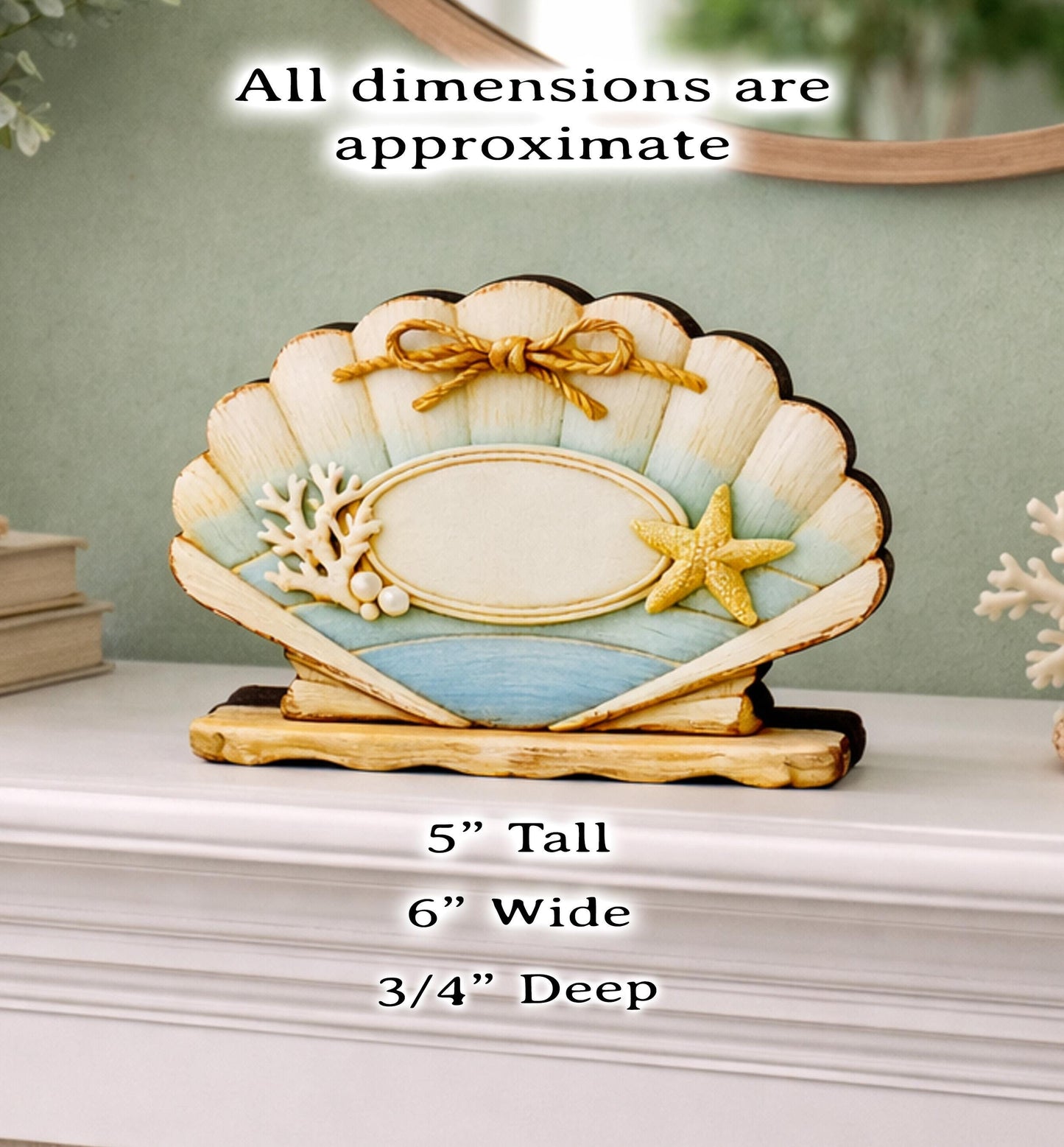 Personalized Scalloped Seashell Shelf Sitter, Nautical Beach Decor, Coastal Tabletop Sign, Beach House Keepsake, Shelf & Mantle Decor