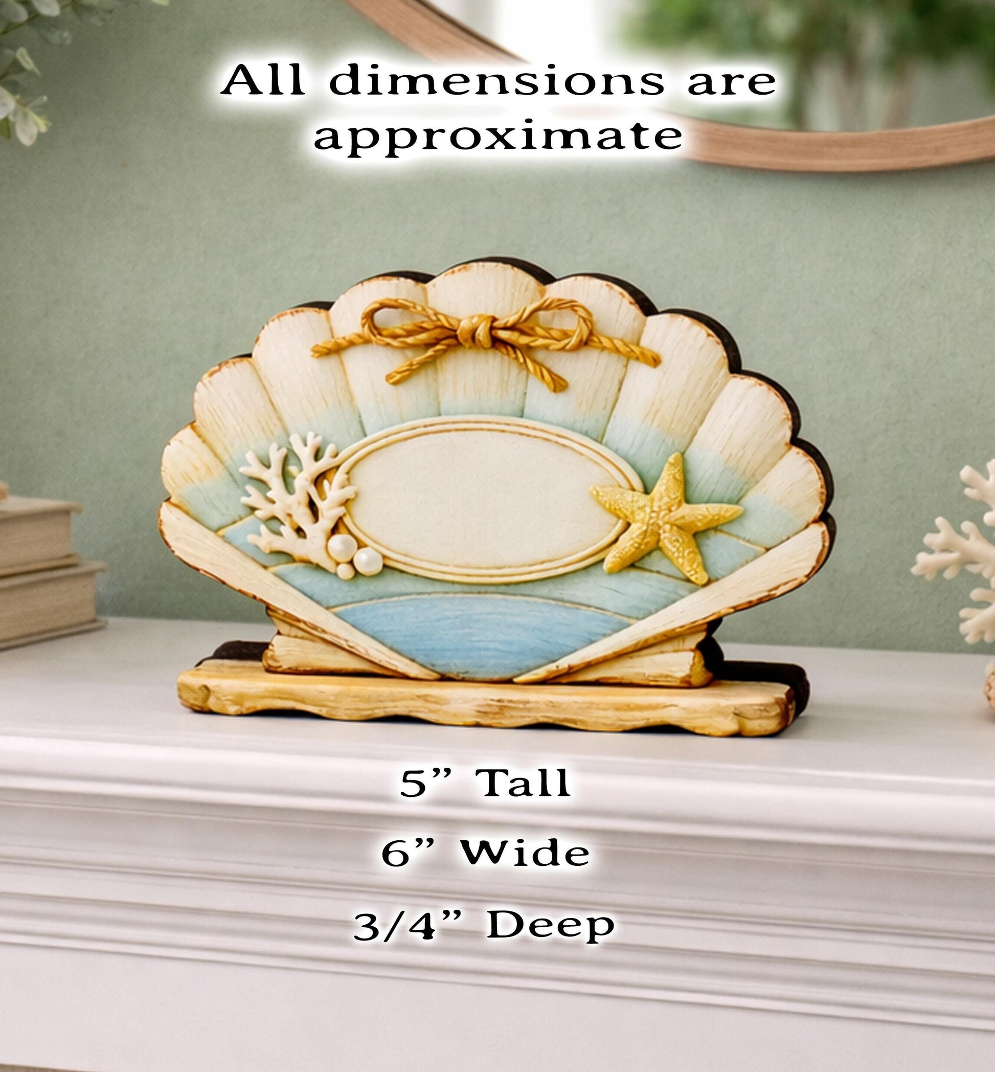 Personalized Scalloped Seashell Shelf Sitter, Nautical Beach Decor, Coastal Tabletop Sign, Beach House Keepsake, Shelf & Mantle Decor