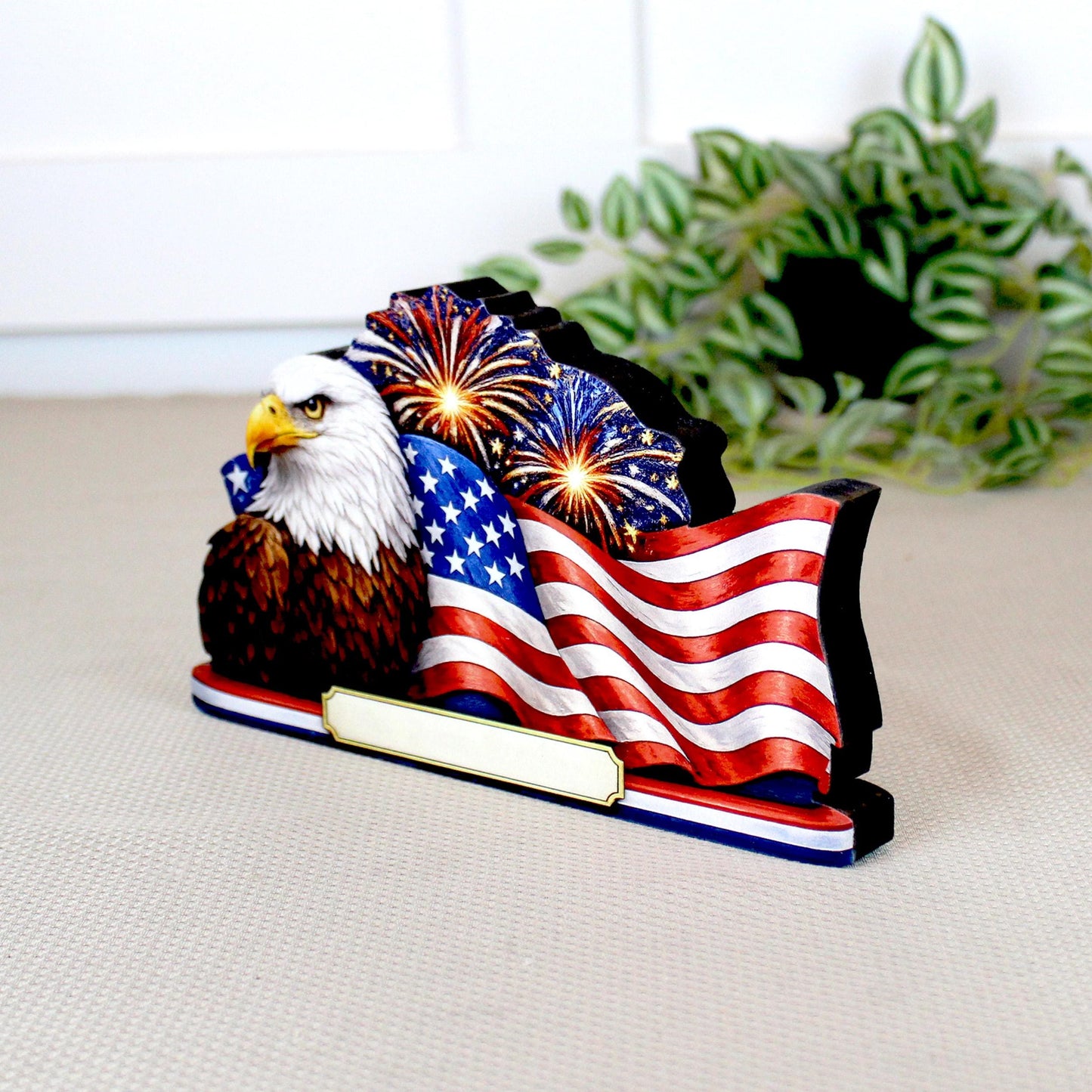 Personalized Patriotic Eagle Shelf Sitter, American Flag Table Decor, 4th of July Shelf Decor, Americana Firework Sign