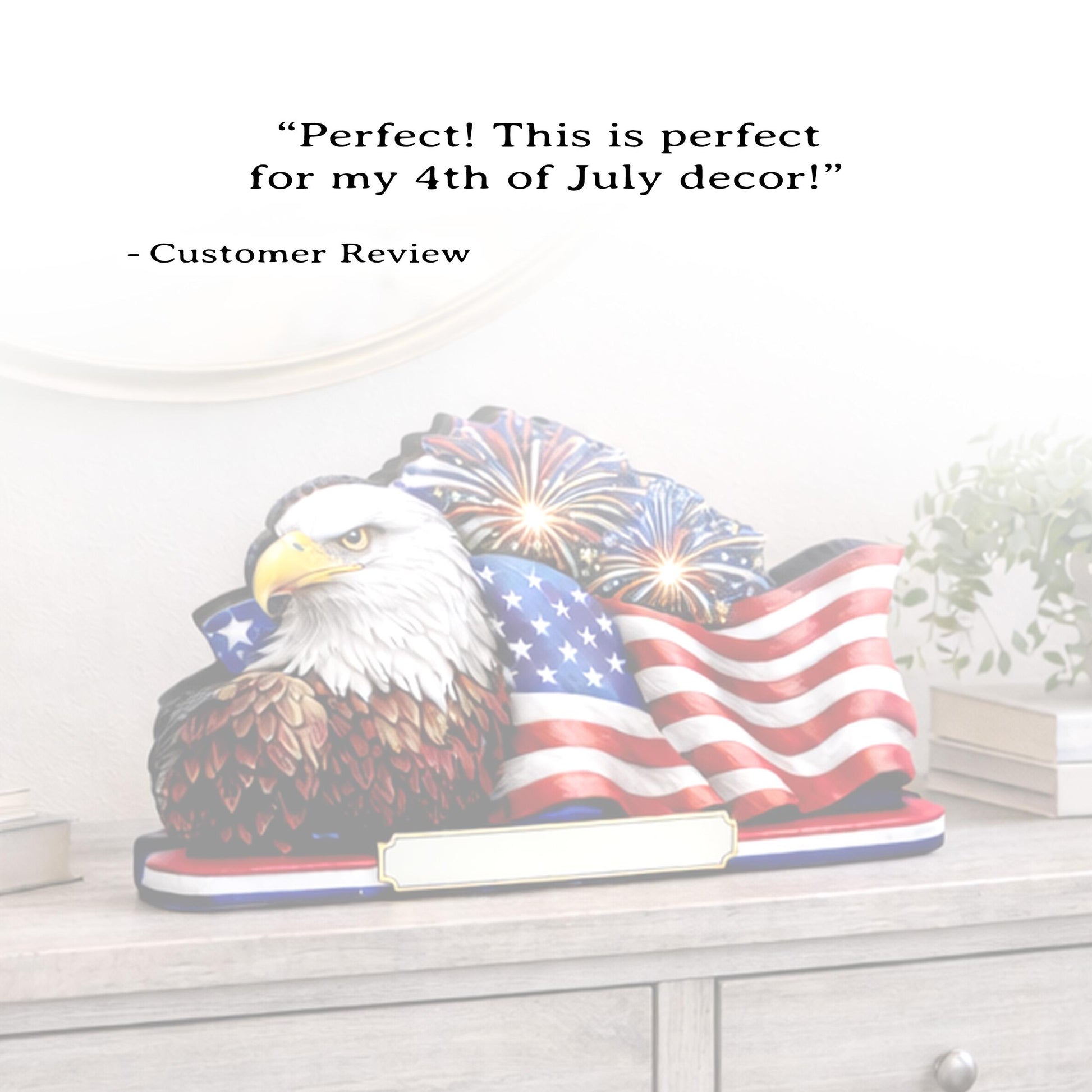 Personalized Patriotic Eagle Shelf Sitter, American Flag Table Decor, 4th of July Shelf Decor, Americana Firework Sign