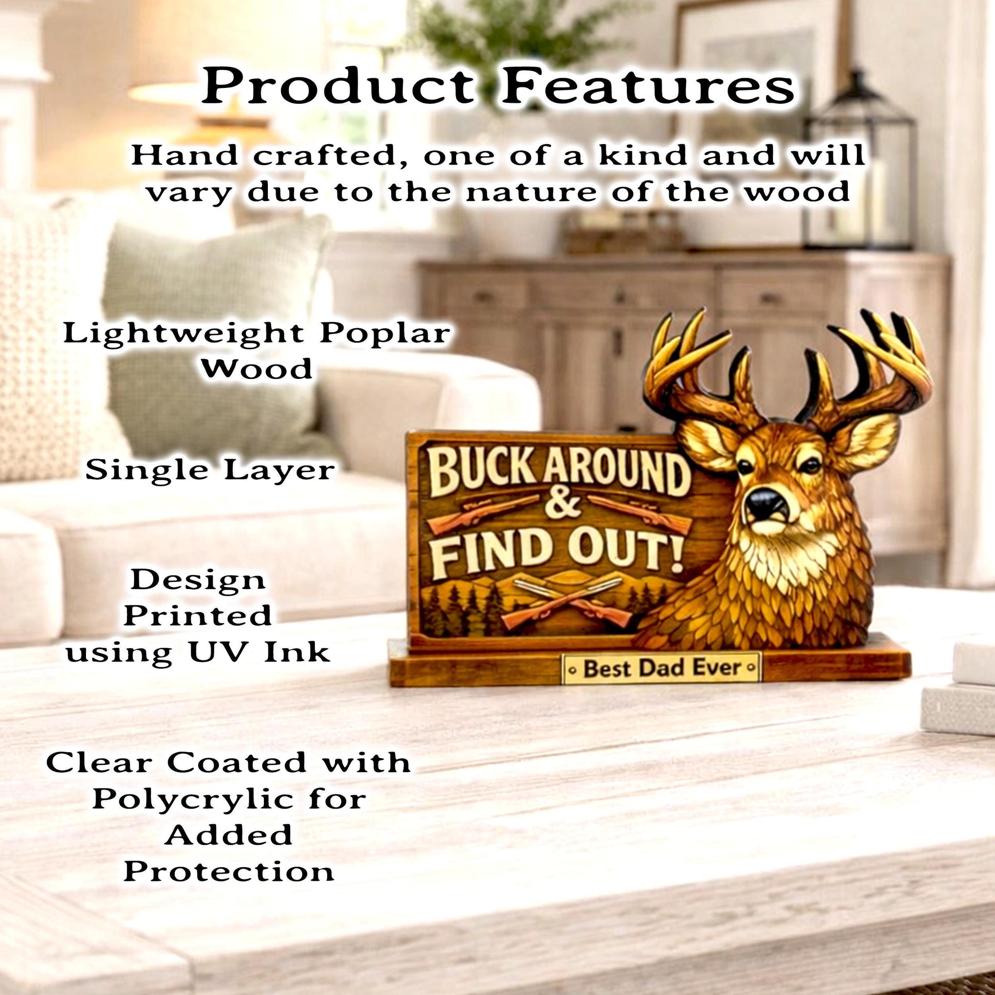 Personalized Deer Hunter Shelf Sitter, Best Dad Ever Gift, Buck Around and Find Out Decor, Rustic Hunting Cabin Sign