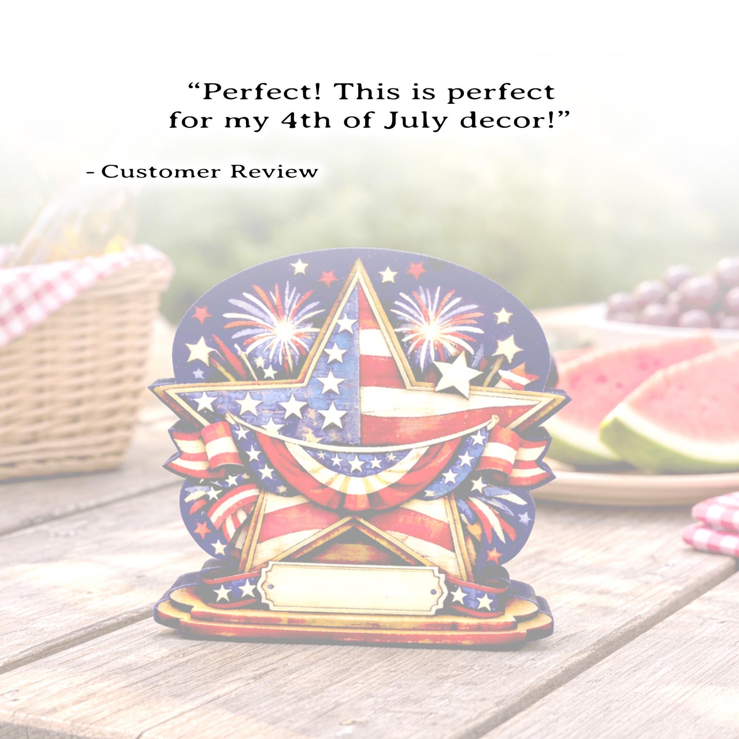 Personalized Patriotic Star Shelf Sitter, Americana Table Decor, 4th of July Decoration, Firework Shelf Sign, Independence Day Decoration