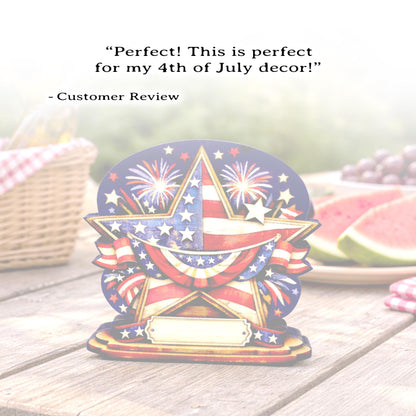 Personalized Patriotic Star Shelf Sitter, Americana Table Decor, 4th of July Decoration, Firework Shelf Sign, Independence Day Decoration
