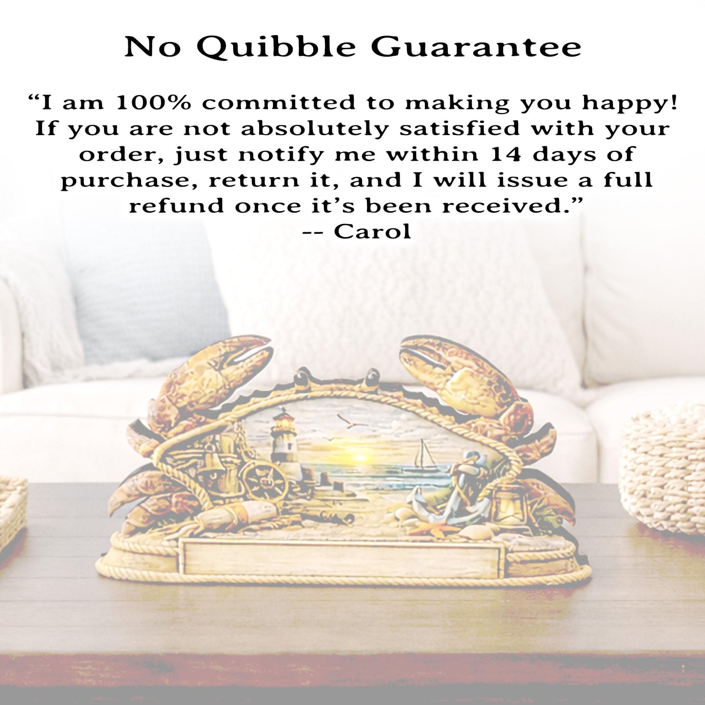 Personalized Nautical Crab Shelf Sitter, Coastal Beach Table Decor, Lighthouse Ocean Scene, Beach House Keepsake, Mantel & Tiered Tray Decor