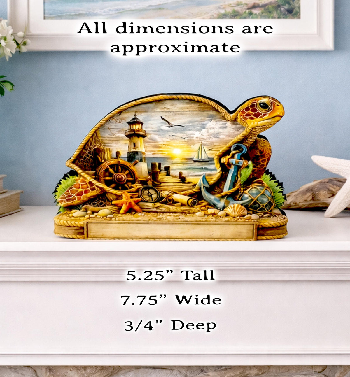 Personalized Sea Turtle Shelf Sitter, Nautical Beach Decor, Coastal Turtle Tabletop Sign, Beach House Keepsake, Mantle & Shelf Decor