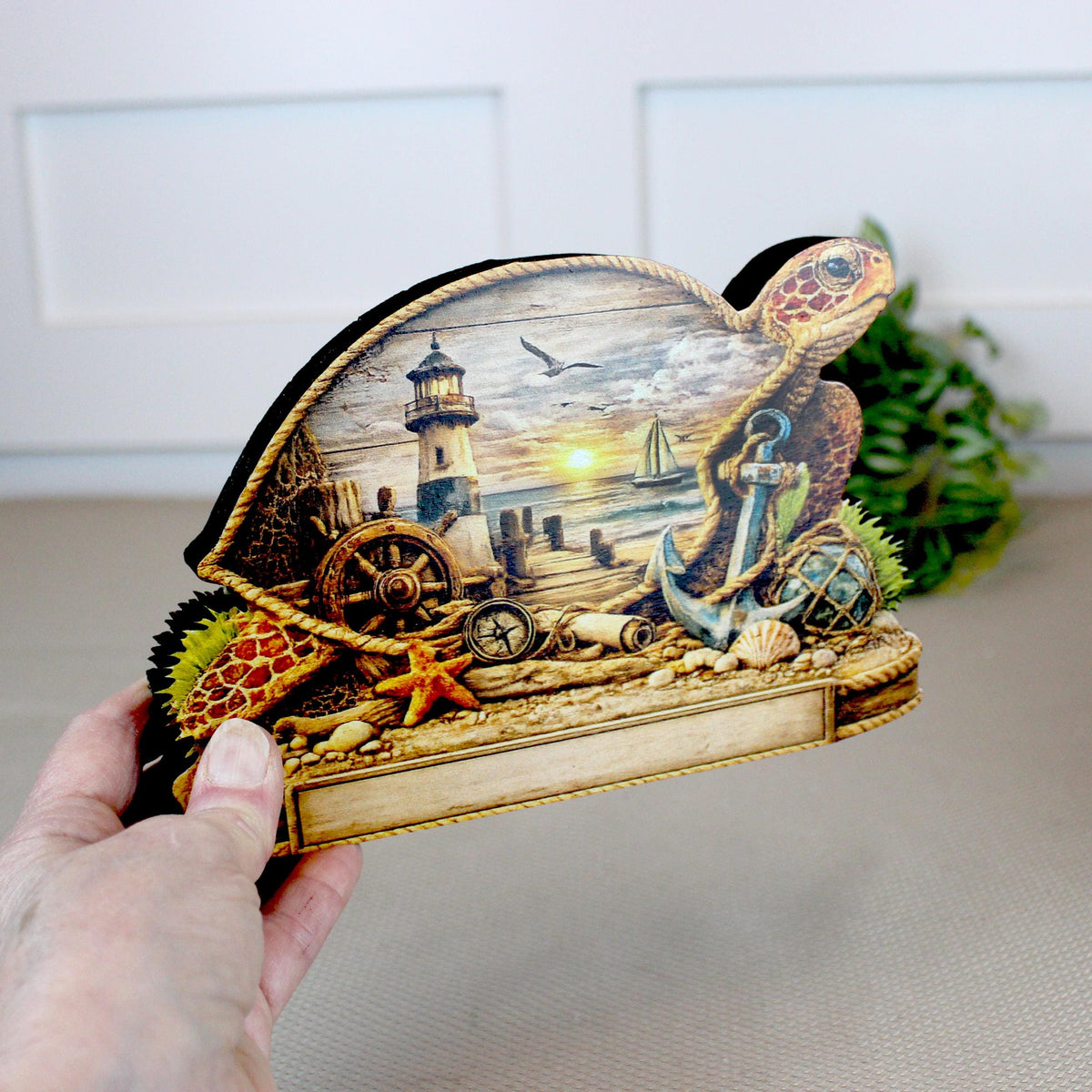 Personalized Sea Turtle Shelf Sitter, Nautical Beach Decor, Coastal Turtle Tabletop Sign, Beach House Keepsake, Mantle & Shelf Decor