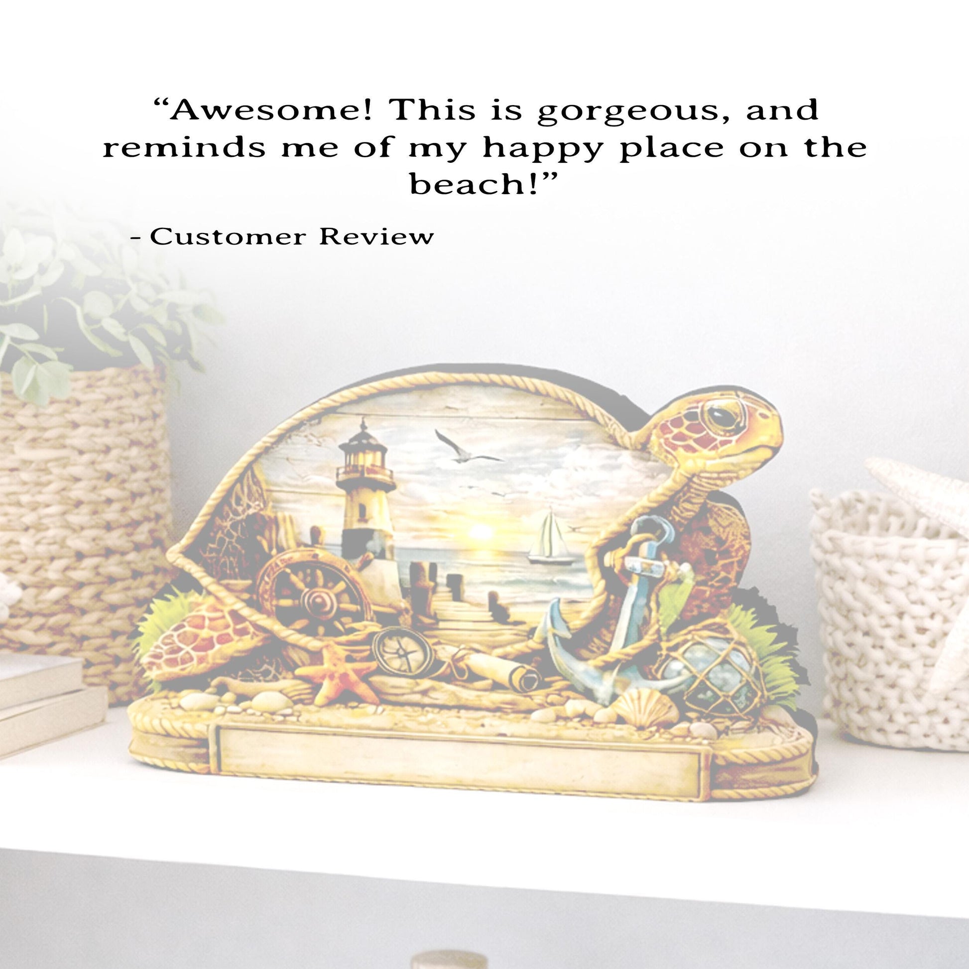 Personalized Sea Turtle Shelf Sitter, Nautical Beach Decor, Coastal Turtle Tabletop Sign, Beach House Keepsake, Mantle & Shelf Decor
