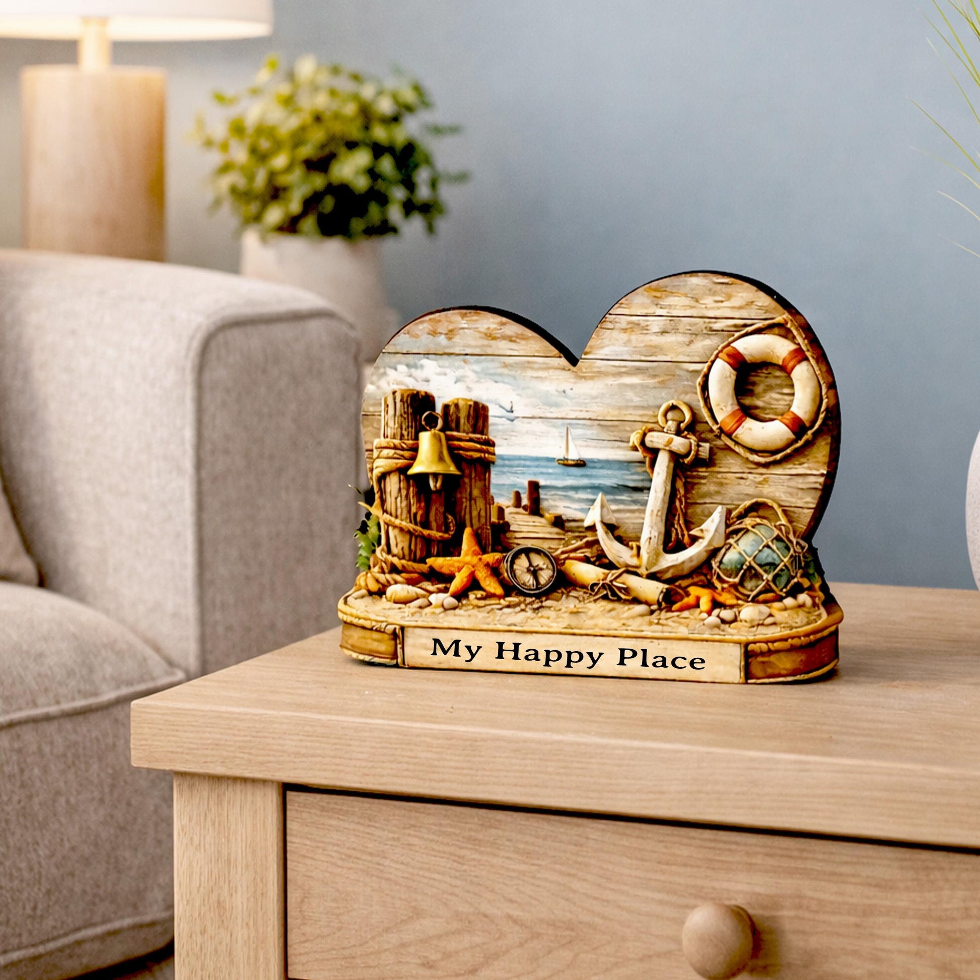 Personalized Coastal Heart Shelf Sitter, Nautical Beach House Decor, Ocean Lover Gift, Tabletop Sign, Keepsake, Mantel & Tiered Tray Decor