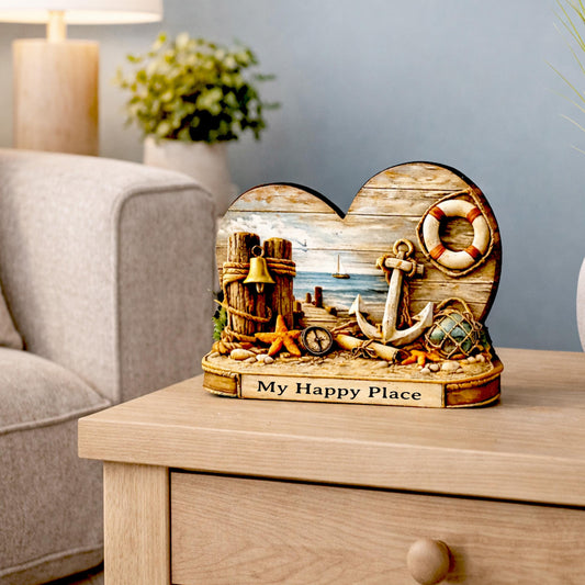 Personalized Coastal Heart Shelf Sitter, Nautical Beach House Decor, Ocean Lover Gift, Tabletop Sign, Keepsake, Mantel & Tiered Tray Decor