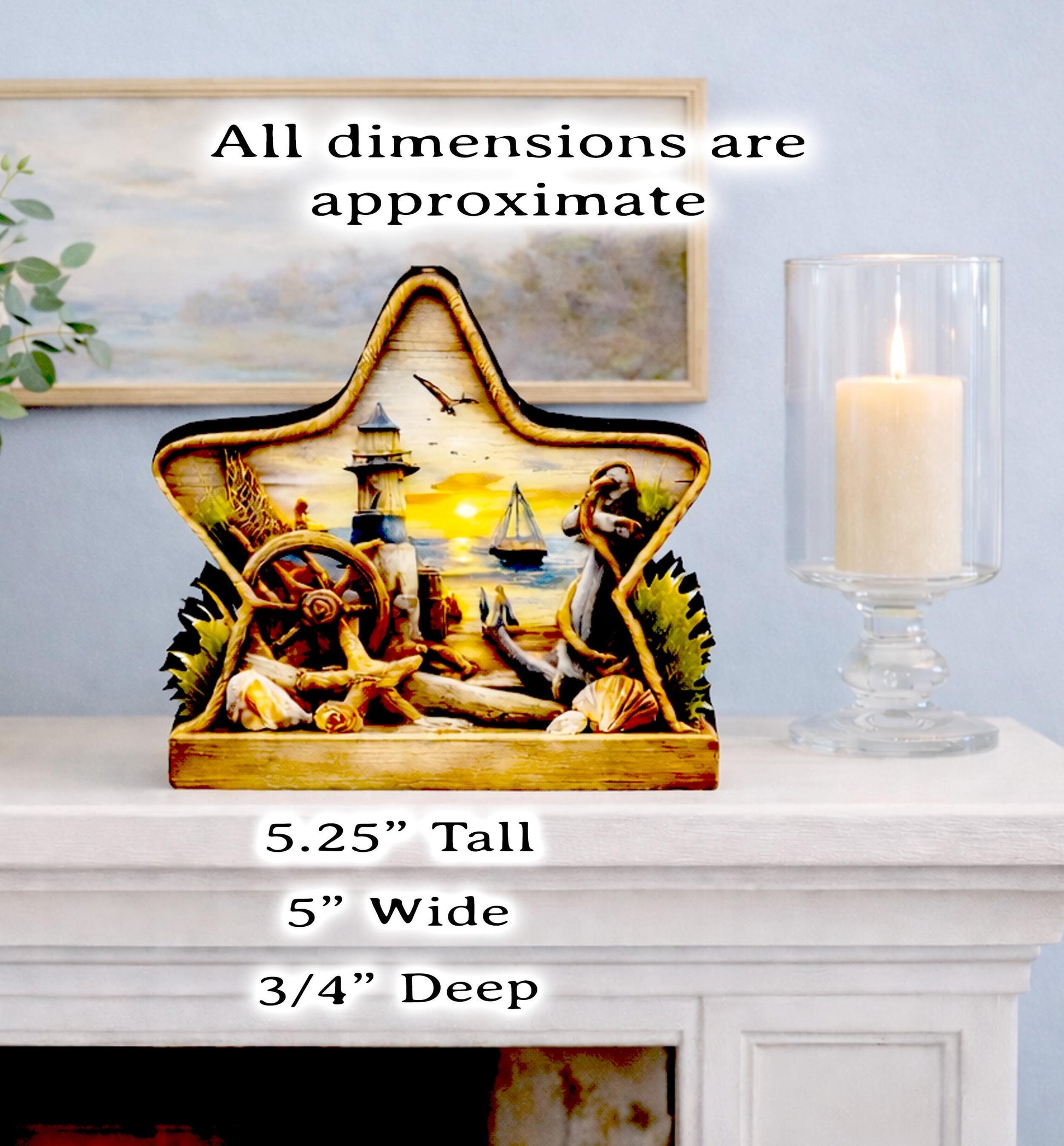 Personalized Coastal Star Shelf Sitter, Nautical Beach Decor, Lighthouse Tabletop Sign, Beach House Keepsake, Shelf & Mantle Decor