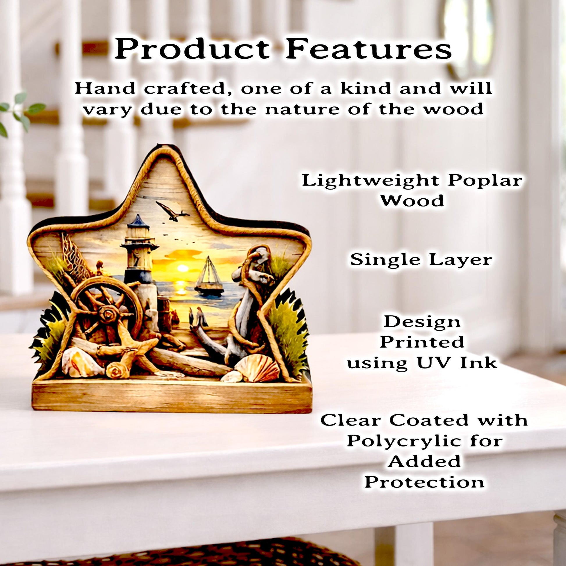 Personalized Coastal Star Shelf Sitter, Nautical Beach Decor, Lighthouse Tabletop Sign, Beach House Keepsake, Shelf & Mantle Decor