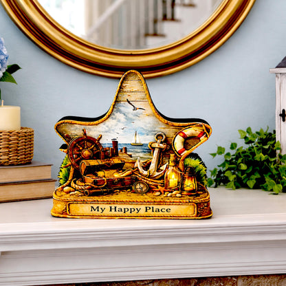 Personalized Nautical Star Shelf Sitter, Coastal Beach Decor, Starfish Tabletop Sign, Beach House Keepsake Gift, Shelf & Mantle Decor