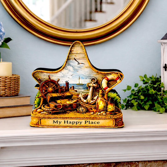 Personalized Nautical Star Shelf Sitter, Coastal Beach Decor, Starfish Tabletop Sign, Beach House Keepsake Gift, Shelf & Mantle Decor