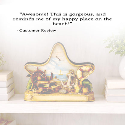 Personalized Nautical Star Shelf Sitter, Coastal Beach Decor, Starfish Tabletop Sign, Beach House Keepsake Gift, Shelf & Mantle Decor