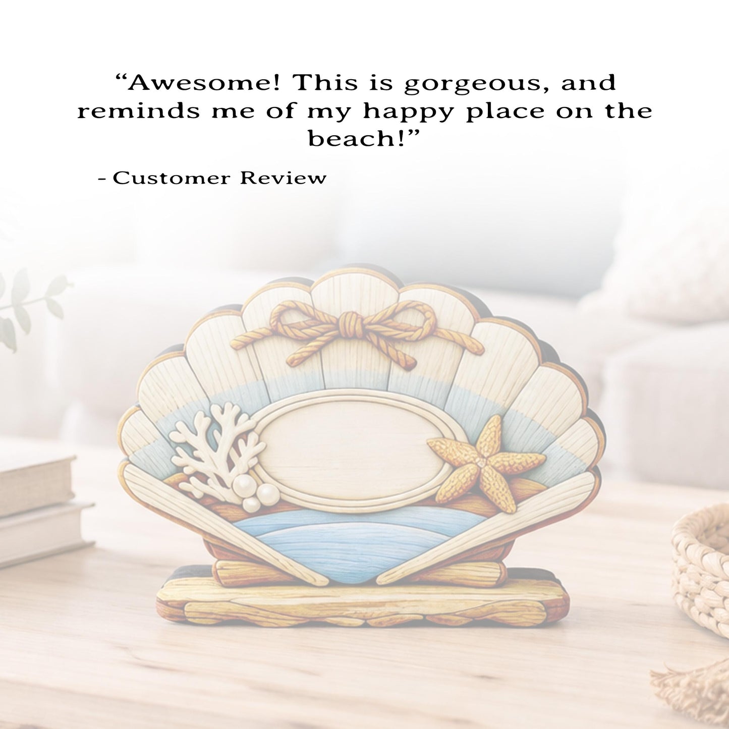 Personalized Scalloped Seashell Shelf Sitter, Nautical Beach Decor, Coastal Tabletop Sign, Beach House Keepsake, Shelf & Mantle Decor