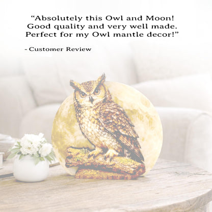 Personalized Owl and Full Moon Wood Shelf Sitter – Personalized Mantel, Shelf and Tiered Tray Decor