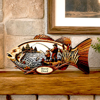 Father Son Fishing Keepsake Shelf Sitter, Wooden Fish Decor with Personalization, Fishing Memory Gift, Father's Day Keepsake, Cabin Decor